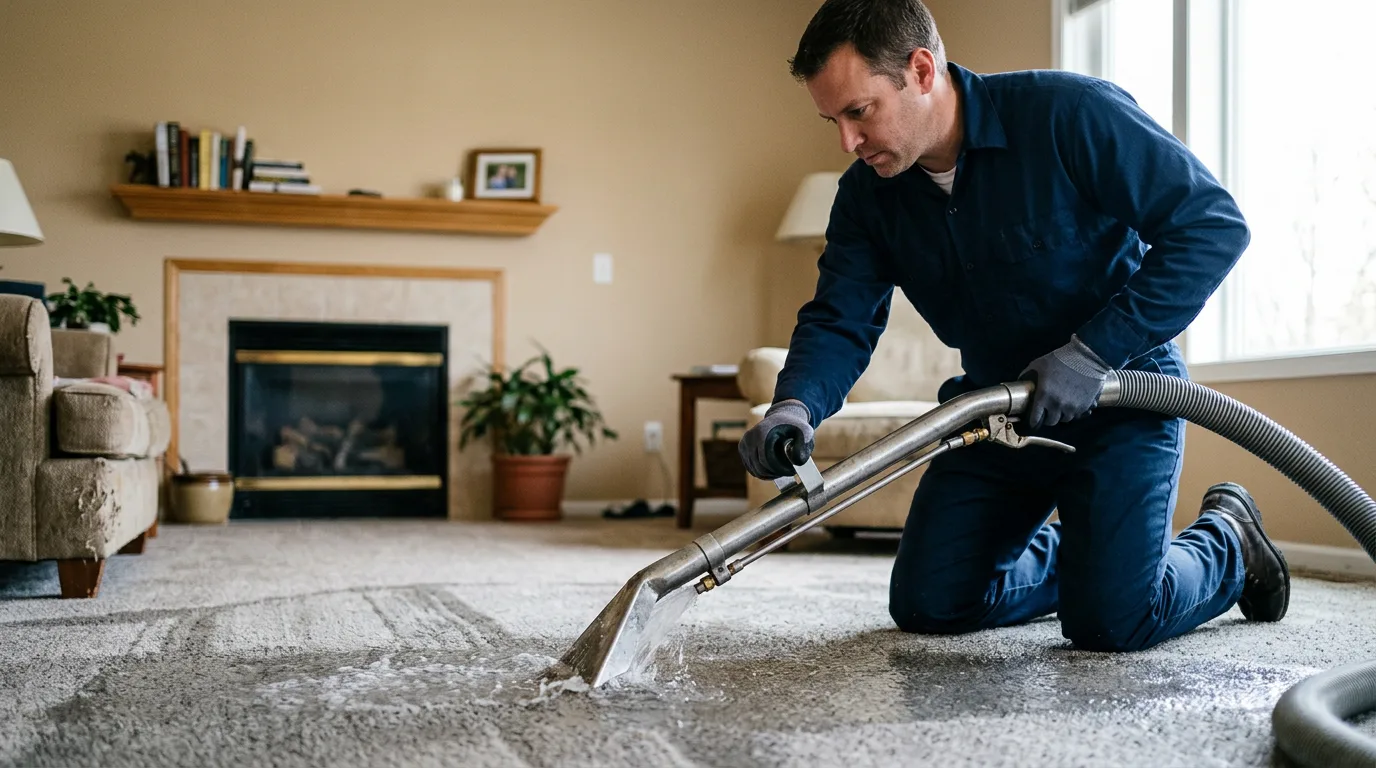 Water damage restoration technician working near Hoffman, MN